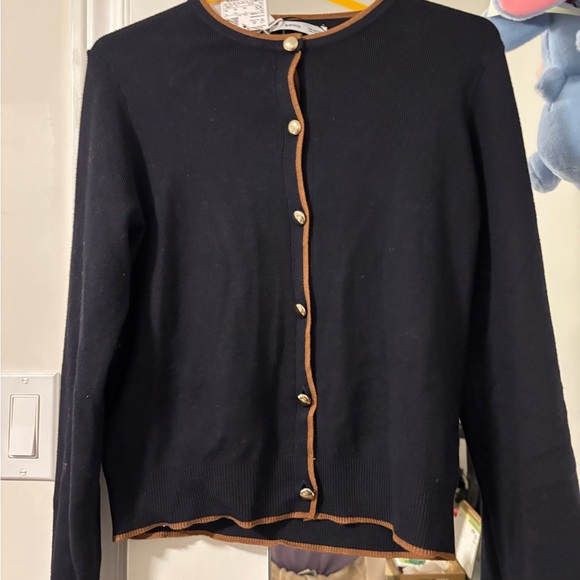Mango Black Cardigan with Brown Trim. New with tag - Picture 5 of 10